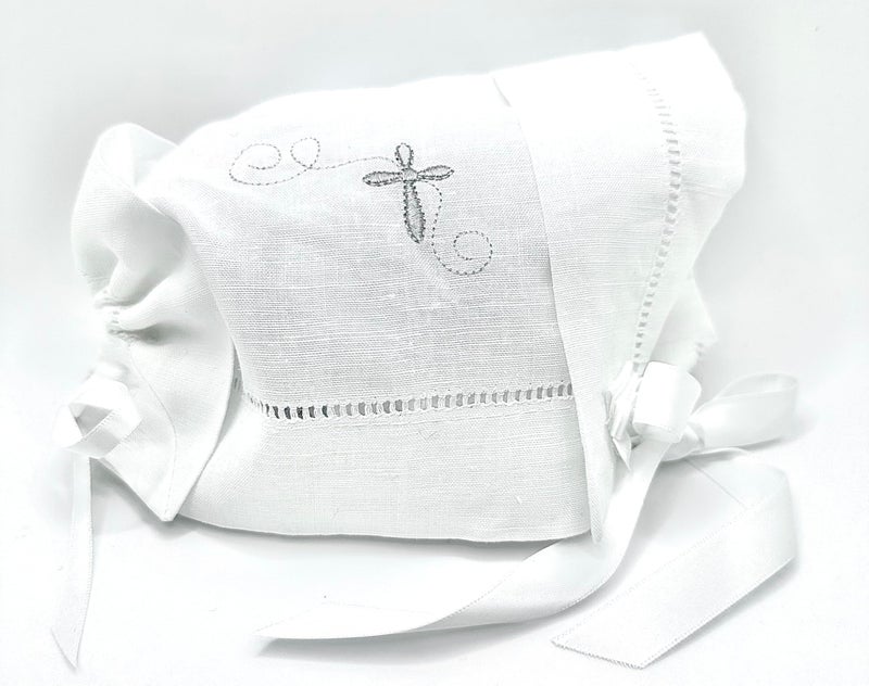Integrity Designs Baby Linen Keepsake Cross Embroidered Handkerchief Christening/Baptism Bonnet and Gift Card with Envelope - Image 3